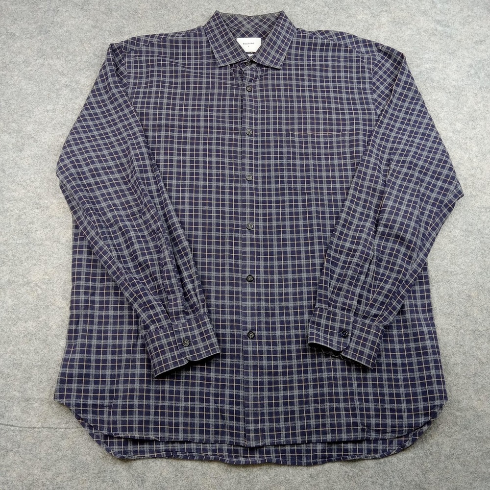 Billy Reid Shirt Mens Large Navy Plaid Button Down Long Sleeve Standard Dress